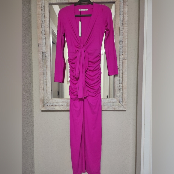 Susana Monaco Tie Gathered Long Sleeve Dress - Picture 5 of 8